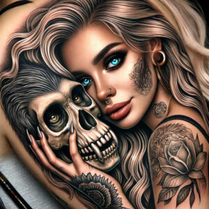 for-women – tattoo design ideas free ai generated – realism-illusion-of-depth – for-thigh – Gallery: faces-inkby-ai