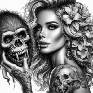 frontal-face – tattoo design ideas free ai generated – neotraditional-defined-outlines – for-chest – Gallery: faces-inkby-ai