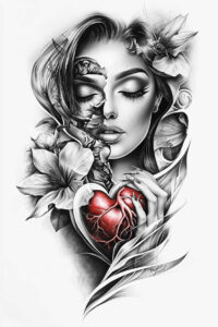 frontal-face – tattoo design ideas free ai generated – realism-fine-lines – for-sternum – Gallery: faces-inkby-ai