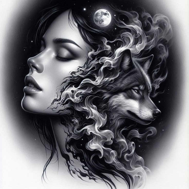 frontal-face – tattoo design ideas free ai generated – surrealism-floating-elements – for-shin – Gallery: faces-inkby-ai