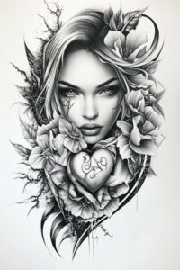 geometric-face – tattoo design ideas free ai generated – neotraditional-classic-motifs – for-chest – Gallery: faces-inkby-ai