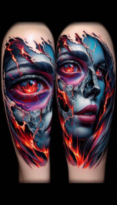 geometric-face – tattoo design ideas free ai generated – neotraditional-enhanced-color – for-forearm – Gallery: faces-inkby-ai