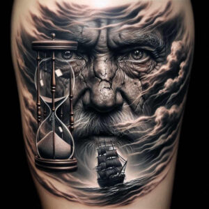 geometric-face – tattoo design ideas free ai generated – neotraditional-rich-shading – for-lower-chest – Gallery: faces-inkby-ai