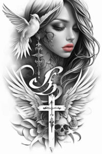 geometric-face – tattoo design ideas free ai generated – neotraditional-sharp-edges – for-shin – Gallery: faces-inkby-ai
