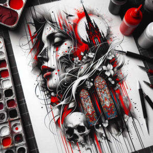 geometric-face – tattoo design ideas free ai generated – realism-realistic-perspective – for-thigh – Gallery: faces-inkby-ai