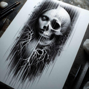 geometric-face – tattoo design ideas free ai generated – realism-rich-blacks – for-elbow – Gallery: faces-inkby-ai