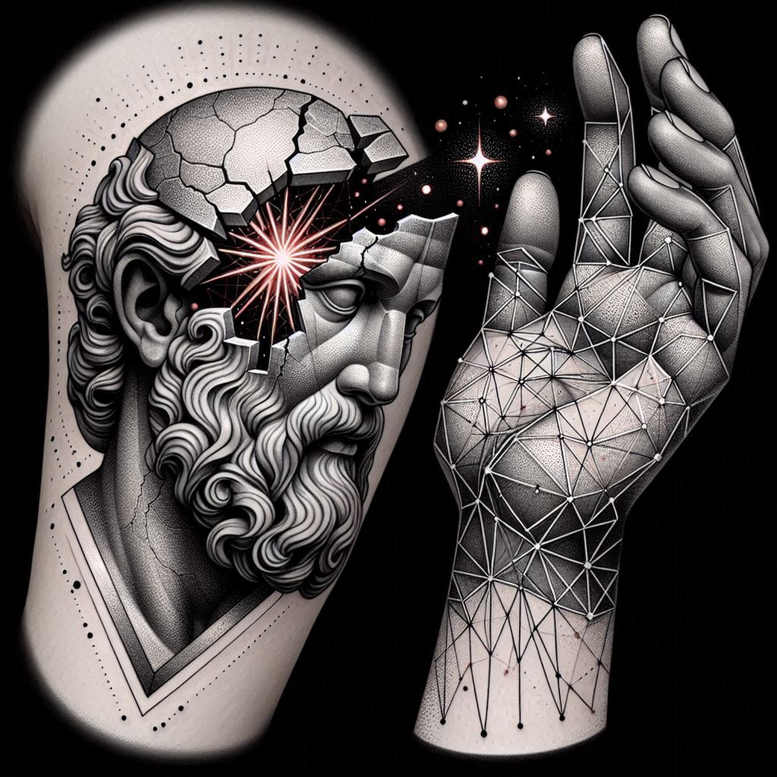 illuminated-face – tattoo design ideas free ai generated – neotraditional-bold-highlights – for-side-torso – Gallery: faces-inkby-ai