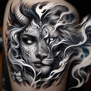 illuminated-face – tattoo design ideas free ai generated – neotraditional-classic-motifs – for-upper-shoulder – Gallery: faces-inkby-ai