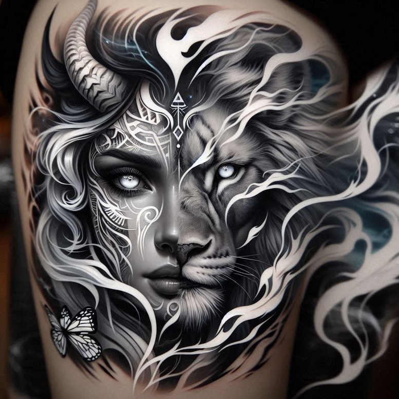 illuminated-face – tattoo design ideas free ai generated – neotraditional-classic-motifs – for-upper-shoulder – Gallery: faces-inkby-ai