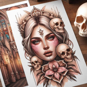 illuminated-face – tattoo design ideas free ai generated – neotraditional-clear-lines – for-side-torso – Gallery: faces-inkby-ai