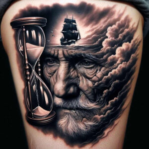 illuminated-face – tattoo design ideas free ai generated – neotraditional-strong-outlines – for-biceps – Gallery: faces-inkby-ai