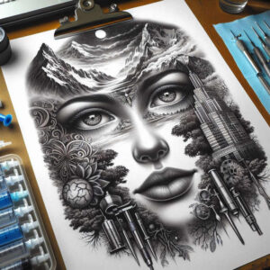 illuminated-face – tattoo design ideas free ai generated – realism-light-play – for-lower-leg – Gallery: faces-inkby-ai