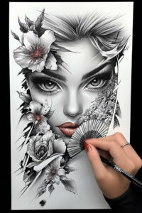 illuminated-face – tattoo design ideas free ai generated – surrealism-beyond-reality – for-thigh – Gallery: faces-inkby-ai