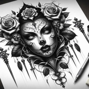 male-face – tattoo design ideas free ai generated – neotraditional-rich-shading – for-back-shoulder – Gallery: faces-inkby-ai