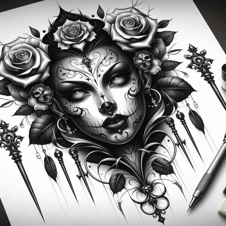 male-face – tattoo design ideas free ai generated – neotraditional-rich-shading – for-back-shoulder – Gallery: faces-inkby-ai