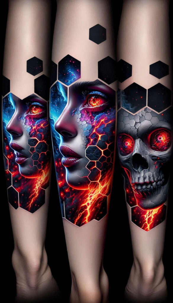 male-face – tattoo design ideas free ai generated – realism-glowing-edges – for-behind-ear – Gallery: faces-inkby-ai