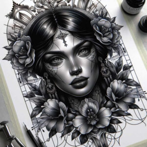 mimicking-face – tattoo design ideas free ai generated – neotraditional-modern-classic – for-neck – Gallery: faces-inkby-ai