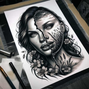 mimicking-face – tattoo design ideas free ai generated – realism-visual-accuracy – for-temple – Gallery: faces-inkby-ai