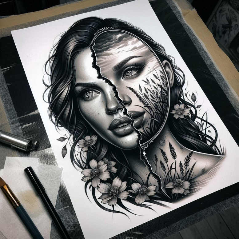 mimicking-face – tattoo design ideas free ai generated – realism-visual-accuracy – for-temple – Gallery: faces-inkby-ai