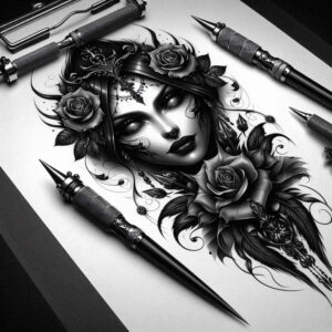 minimalist-face – tattoo design ideas free ai generated – realism-realistic-texture – for-shoulder-blade – Gallery: faces-inkby-ai