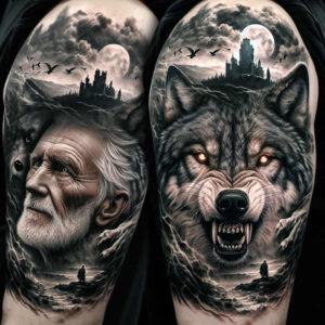 monochrome-face – tattoo design ideas free ai generated – realism-realistic-structure – for-upper-thigh – Gallery: faces-inkby-ai