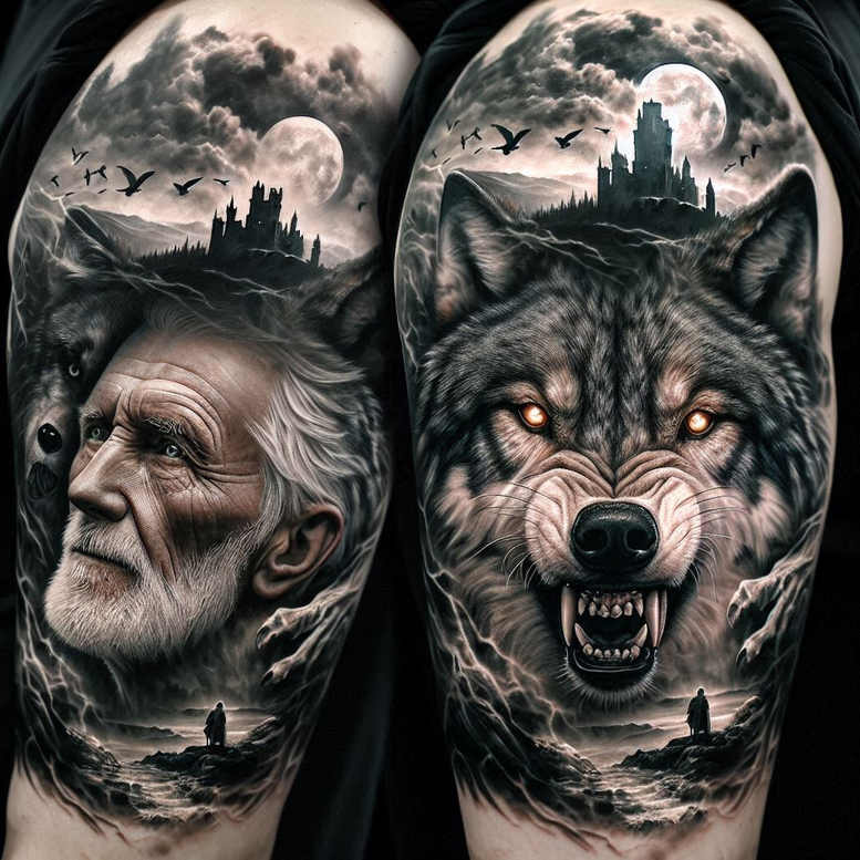 monochrome-face – tattoo design ideas free ai generated – realism-realistic-structure – for-upper-thigh – Gallery: faces-inkby-ai