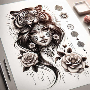 monochrome-face – tattoo design ideas free ai generated – surrealism-distorted-reality – for-elbow – Gallery: faces-inkby-ai