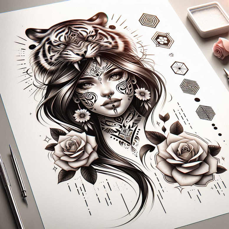 monochrome-face – tattoo design ideas free ai generated – surrealism-distorted-reality – for-elbow – Gallery: faces-inkby-ai