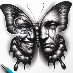 monochrome-face – tattoo design ideas free ai generated – surrealism-hallucinogenic – for-arm – Gallery: faces-inkby-ai