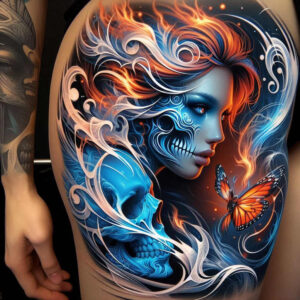 monochrome-face – tattoo design ideas free ai generated – surrealism-subconscious-themes – for-forearm – Gallery: faces-inkby-ai