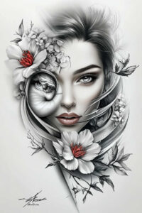 monochrome-face – tattoo design ideas free ai generated – surrealism-vivid-hallucination – for-forearm – Gallery: faces-inkby-ai