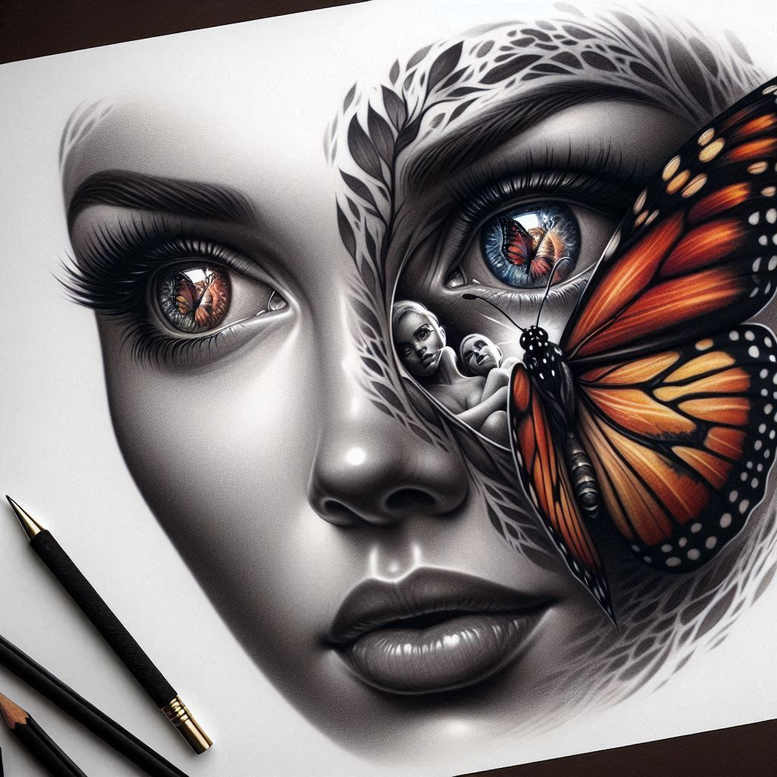 moving-face – tattoo design ideas free ai generated – neotraditional-layered-shading – for-triceps – Gallery: faces-inkby-ai