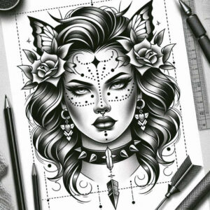 moving-face – tattoo design ideas free ai generated – realism-fine-lines – for-hip – Gallery: faces-inkby-ai