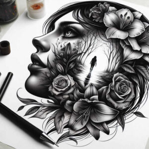 moving-face – tattoo design ideas free ai generated – realism-textured-skin – for-outer-arm – Gallery: faces-inkby-ai