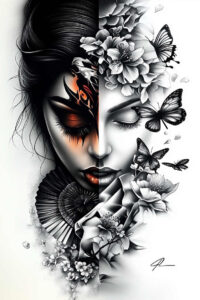 moving-face – tattoo design ideas free ai generated – surrealism-ambiguous-space – for-sternum – Gallery: faces-inkby-ai