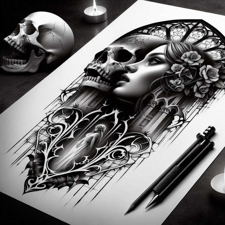moving-face – tattoo design ideas free ai generated – surrealism-otherworldly – for-behind-ear – Gallery: faces-inkby-ai