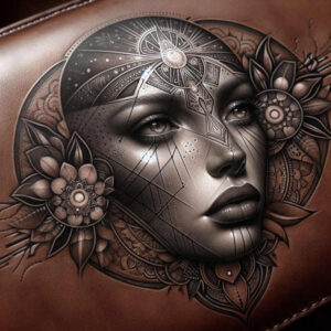 mystical-face – tattoo design ideas free ai generated – realism-lifelike-eyes – for-lower-thigh – Gallery: faces-inkby-ai