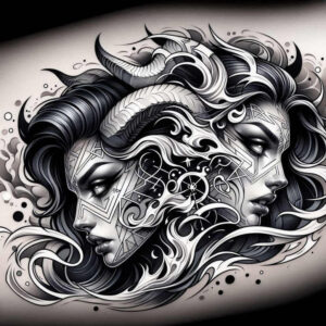 ornamented-face – tattoo design ideas free ai generated – neotraditional-balanced-tones – for-palm – Gallery: faces-inkby-ai