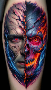 ornamented-face – tattoo design ideas free ai generated – neotraditional-layered-fill – for-shoulder – Gallery: faces-inkby-ai