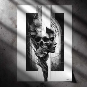 ornamented-face – tattoo design ideas free ai generated – neotraditional-rich-shading – for-lower-chest – Gallery: faces-inkby-ai