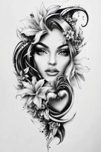 ornamented-face – tattoo design ideas free ai generated – realism-mirrored-effect – for-side – Gallery: faces-inkby-ai