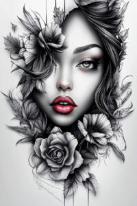 ornamented-face – tattoo design ideas free ai generated – realism-transparent-layer – for-thigh – Gallery: faces-inkby-ai