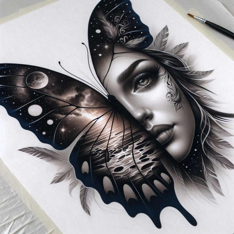 outlined-face – tattoo design ideas free ai generated – neotraditional-bold-highlights – for-palm – Gallery: faces-inkby-ai