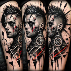 outlined-face – tattoo design ideas free ai generated – neotraditional-textural-detail – for-back-shoulder – Gallery: faces-inkby-ai