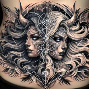 outlined-face – tattoo design ideas free ai generated – realism-true-rendering – for-lower-back – Gallery: faces-inkby-ai