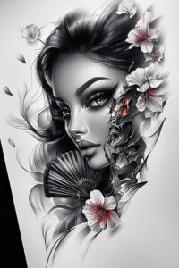 outlined-face – tattoo design ideas free ai generated – surrealism-shadow-play – for-temple – Gallery: faces-inkby-ai