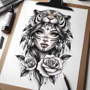 outlined-face – tattoo design ideas free ai generated – surrealism-spectral-hues – for-neck – Gallery: faces-inkby-ai