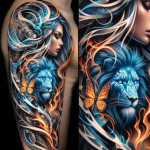 portrait – tattoo design ideas free ai generated – neotraditional-artful-color – for-upper-thigh – Gallery: faces-inkby-ai