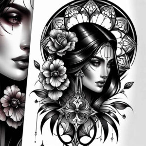 portrait – tattoo design ideas free ai generated – neotraditional-enhanced-color – for-back-shoulder – Gallery: faces-inkby-ai
