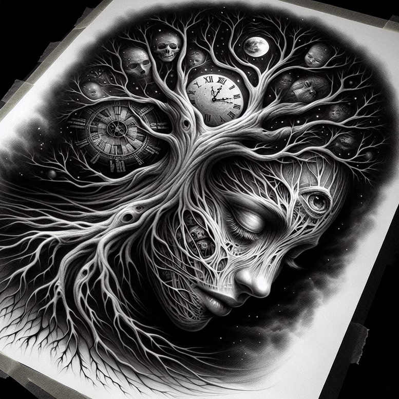 portrait – tattoo design ideas free ai generated – neotraditional-layered-fill – for-neck – Gallery: faces-inkby-ai